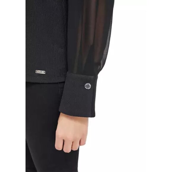NWT Calvin Klein Chiffon Sleeve Blouse in Black Sz. 3X - Picture 3 of 3